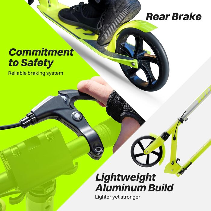 Тролелер ZIFFY для дітей та дорослих, 6-12 років, зелено-фіолетовий, діаметр коліс 200 мм, ABEC-9, амортизація, складаний алюмінієвий каркас, регульований кермо 79-106 см, ручне гальмо, вантажопідйомність 118 кг