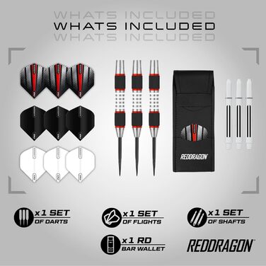 Дротики Red Dragon Axis Rot 24 г, 85% вольфраму, професійні, з металевим наконечником, оперенням та шaftами