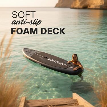 SUP дошка Matchu Komplettset – Дошка для Stand Up Paddling (SAP) – Чорна, 320x81x15 см, до 150 кг, антиковзке покриття, дерев'яний дек/мандала