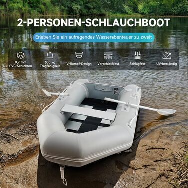 Надувне човен Dartmoor для 2 дорослих: сірий човен з алюмінієвим дном, веслами та насосом (230x130x33 см)