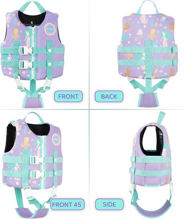 Дитячий жилет для плавання Boglia Kinder, 1-9 років, регульований ремінь безпеки, фіолетовий, русалка