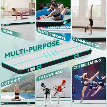 3M DWVO Air Matte Track - Гімнастичний надувний мат для гімнастики, йоги, фітнесу, тренувань, 10 см, зелений