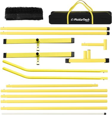 PickleTech М'яка портативна сітка для піклболу Slim 4.0-6,7 м - сітка для турнірів - міцна - з сумкою - професійне обладнання для піклболу - комплект для ігрового поля (22FT-4.0 Slim-Жовтий)