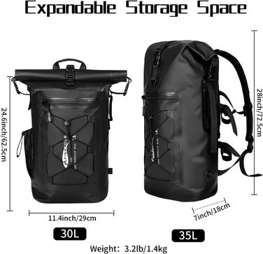 Водонепроникний рюкзак Dry Bag 35L для каякінгу та рафтингу (Чорний)