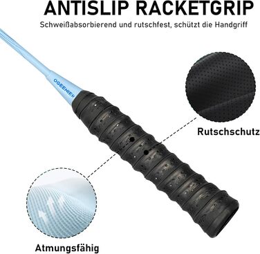 Набір для бадмінтону OGEENIER: 4 ракетки, 6 воланів, сумка, блакитний+жовтий, 3 1/4 дюйма