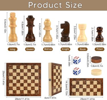 Шаховий набір дерев'яний 3 в 1 з шахами, шашками та настільною грою, преміум-якість, складаний, для дітей та дорослих, для гри вдома та в подорожах (29см)