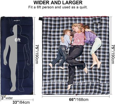 Спальний мішок Redcamp Baumwoll-Flanell для кемпінгу, 3 сезони, теплий та комфортний, вага 1.8-2.9 кг, темно-синій