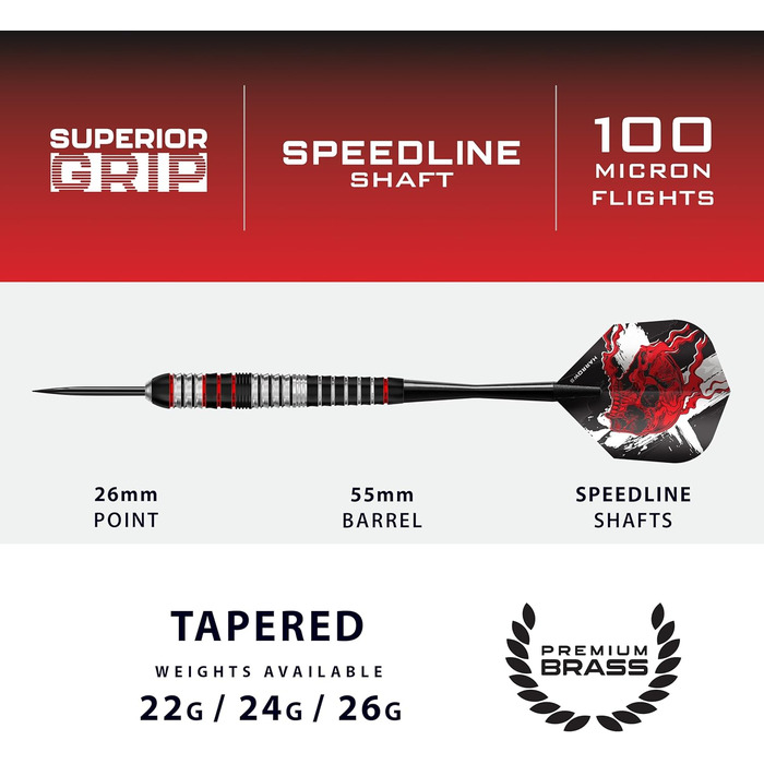 Дарти Harrows Ryan Searle Heavy Metal (22g, 24g, 26g) – сталеві дротики з шафтами Speedline, польотними пір'ями 100 мікрон та кейсом