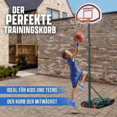 Баскетбольне кільце Apollo з регульованою висотою 155-305 см для дітей та дорослих - комплект для вулиці