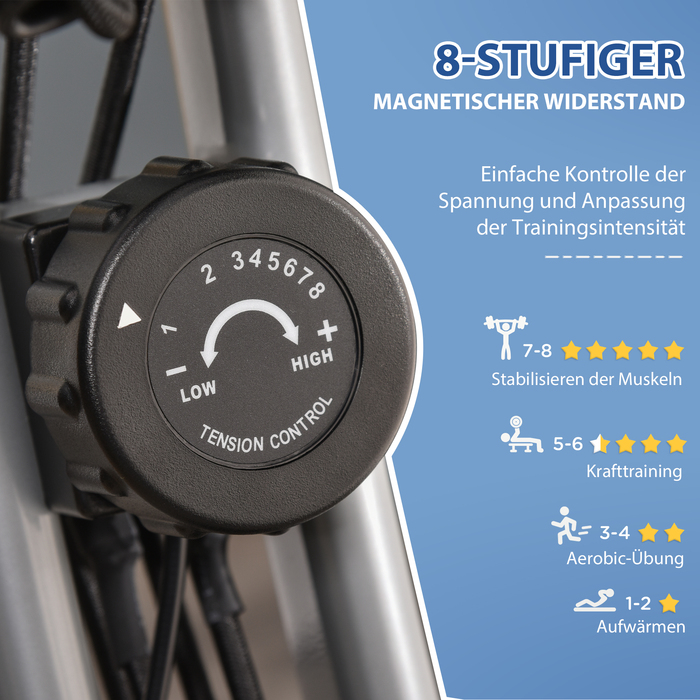 Велотренажер HOMCOM X-Bike 2-в-1 складаний велосипедний тренажер з LCD дисплеєм 8-рівневий магнітний опір сталевий натяжний трос сірий 97x51x115 см