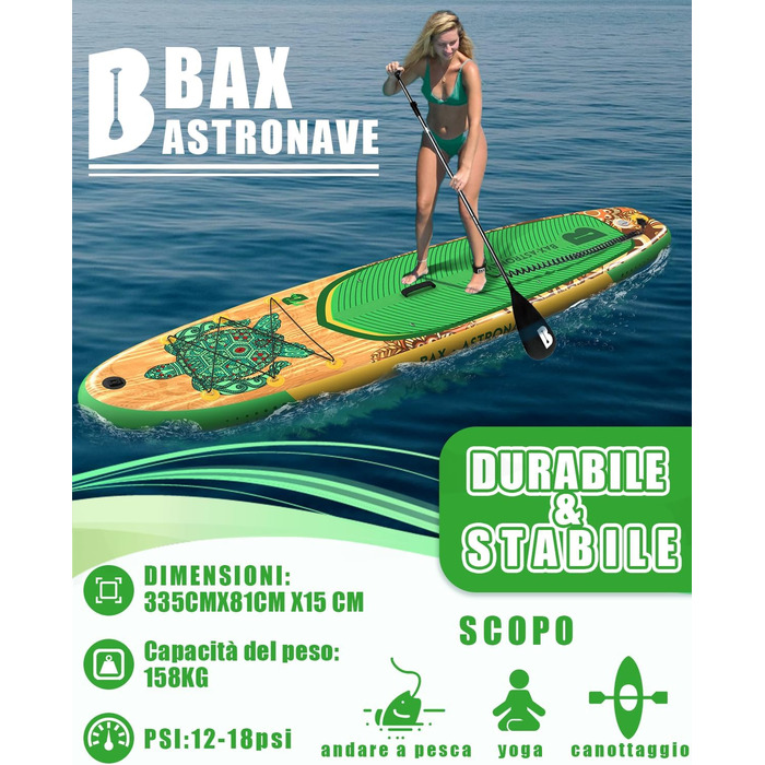 Надувне SUP-борд BAX ASTRONAVE з аксесуарами: насос, весло, сумка (зелений)