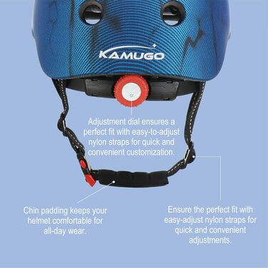 Дитячий шолом KAMUGO з комплектом захисту: наколінники, налокітники, захист зап'ясть. Підходить для дітей 1-8 років для роликів, скейта, велосипеда. Колір: синій, карбон