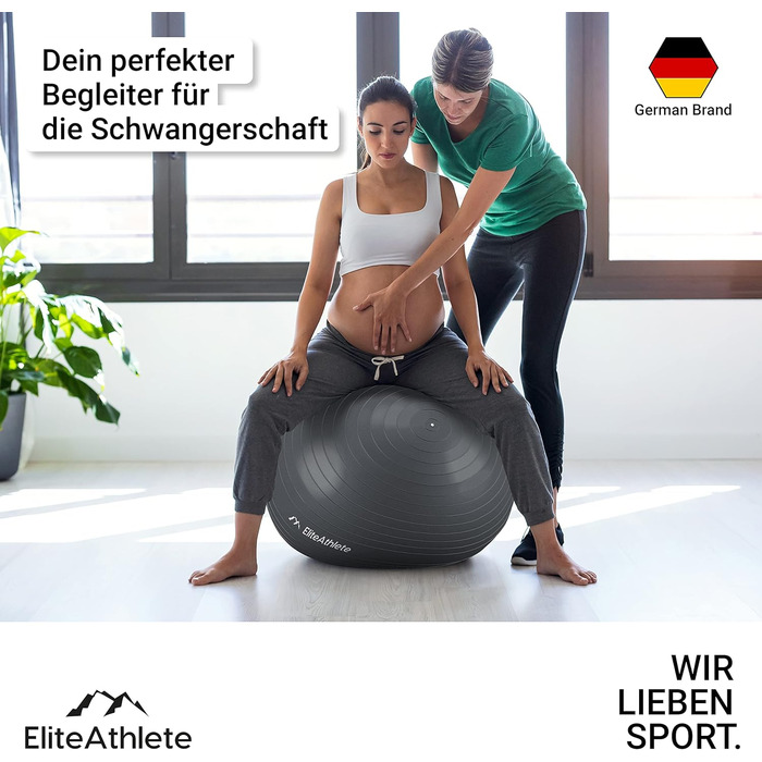 Фітбол для фітнесу та йоги Elite Athlete 75 см: ергономічний м'яч для офісу, фітнесу, вагітності та пілатесу з системою Anti-Burst