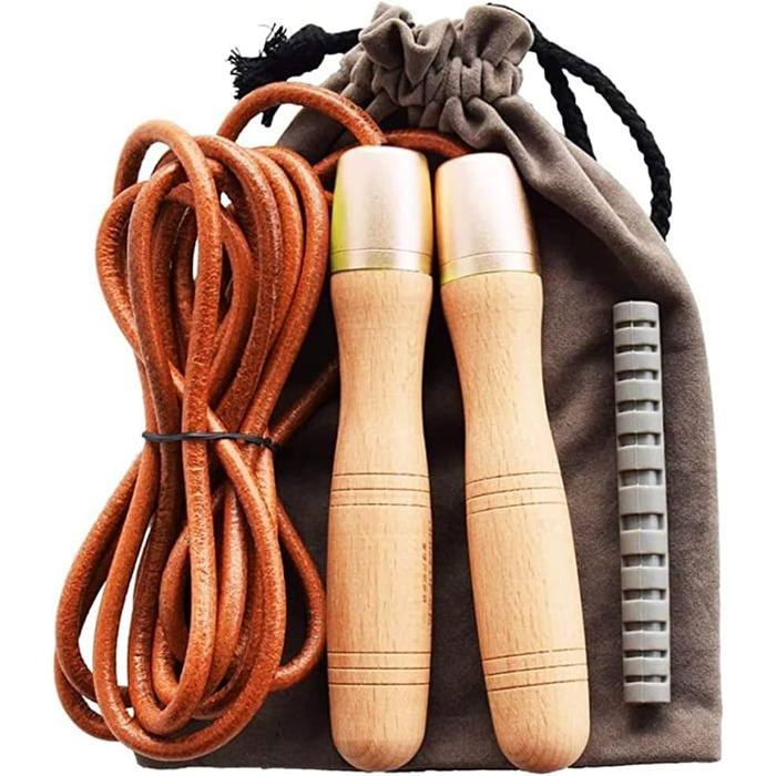 Стрибкове канат зі шкіри з дерев'яною ручкою, 2.4 м, аксесуар для фітнесу