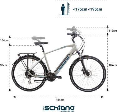 Електровелосипед F.lli Schiano E-Wave 28 дюймів для дорослих, чоловічий/жіночий, до 25 км/год, комфортний трекінговий електробайк з акумулятором, захистом ланцюга та аксесуарами