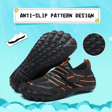 Дитячі шльопанці Hanani для плавання та відпочинку на пляжі: легкі, швидковисихаючі, чорно-помаранчеві (33 EU)