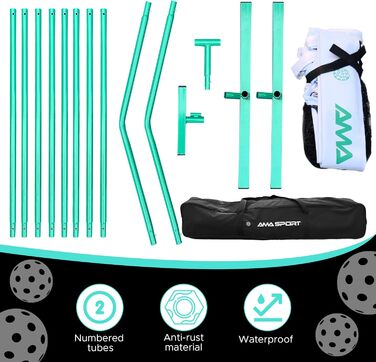 AMA Sport М'яка сітка для піклболу, портативна, регульованого розміру, 6.7 м, для залу та вулиці, стійка до погодних умов, сталеві стійки з порошковим покриттям, сумка 600D, зелена