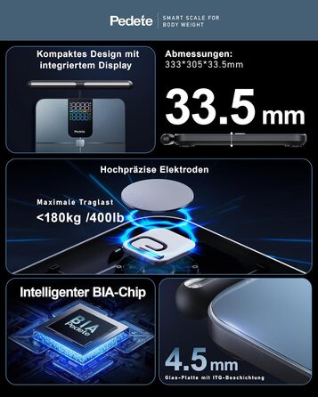 Інтелектуальна вага для вимірювання жиру в тілі, Bluetooth, аналіз складу тіла, BMI, 180 кг