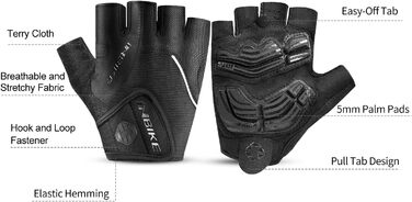 Велосипедні рукавички Inbike Habfinger з вентиляцією, антиковзаючі, амортизуючі, для гірського велосипеда, чоловічі/жіночі, літні, для велоспорту, MTB (Чорний, M)