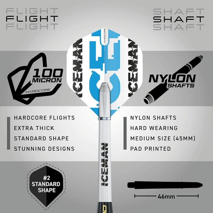 Дротики Red Dragon Gerwyn Price Iceman з латуні, сталевий наконечник, чорні