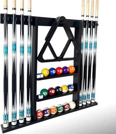 Підставка для кия для більярдного кия, чорна, з масиву дерева, на 8 київ