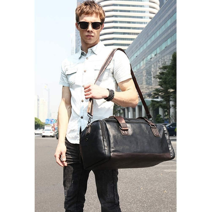 Чоловіча дорожня сумка через плече з PU шкіри, водонепроникна, велика місткість, 20L, чорна