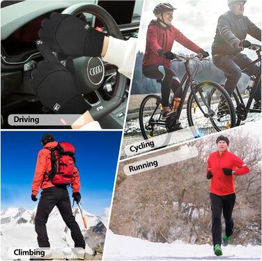 Зимові рукавички з антиковзким покриттям, сенсорні, вітронепроникні, термо, для їзди на велосипеді, чорні, S