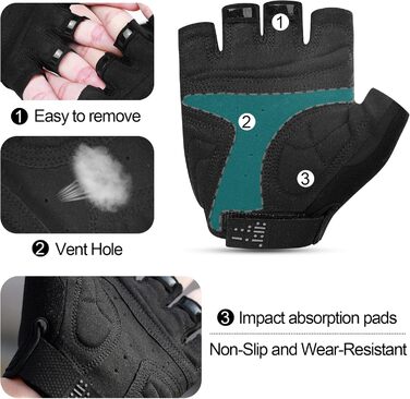 Рукавички велоінші INBIKE для MTB, короткі, напівпальцеві, літні, чорні та морські (PLAM=18.5-19.5cm)