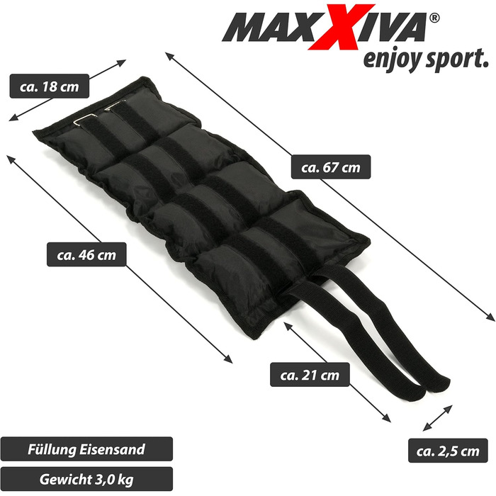 Обважнювачі для рук і ніг MAXXIVA 2x3 кг, чорні, наповнення залізний пісок, для бігу та тренувань