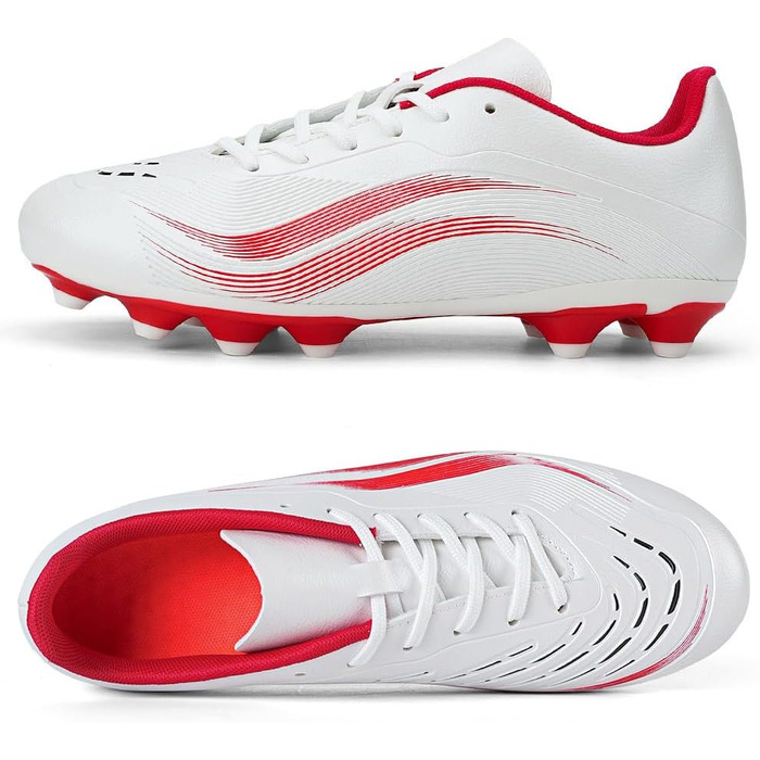 Футбольне взуття для чоловіків та хлопців, шипи, мікрофібра, підходить для штучного газону, футбольні черевики, спортивне взуття для тренувань, професійне футбольне взуття, outdoor спортивне взуття, розмір 39 EU, білий/червоний