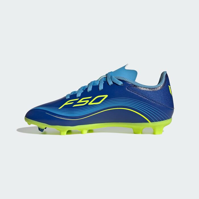 Дитячі футбольні бутси Adidas F50 Messi League для гри на твердих та універсальних майданчиках (31 EU, Royal Blue Solar Yellow Semi Blue Burst)