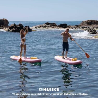 Надувний SUP-борд HUIIKE з аксесуарами: весло, фіни, насос. Стабільний та міцний SUP-борд для стабільного веслування. Розмір 305x84x15 см, вантажопідйомність до 130 кг. Колір рожевий, серія Enjoyer Essential