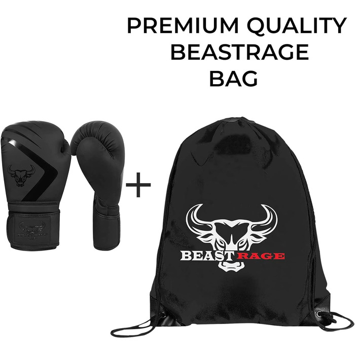 Боксерські рукавички BEAST RAGE для кікбоксингу та боксу, чоловічі та жіночі, тренувальні, чорні, розміри 8-16 унцій, для муай-тай, бойових мистецтв і боксерської груші