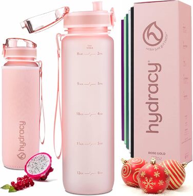 Пляшка для води Hydracy 1 л з фруктовим вставкою, BPA-free, з мітками часу, герметична спортивна пляшка без конденсату для спорту та активного відпочинку