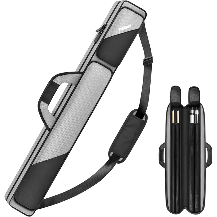 Чохол для більярдних київ 2x2 на 2 киї з кишенями на блискавці для аксесуарів, міцний, поліестер, з плечовим ременем та ручкою, м'який, для жінок та чоловіків (Сірий/Чорний)