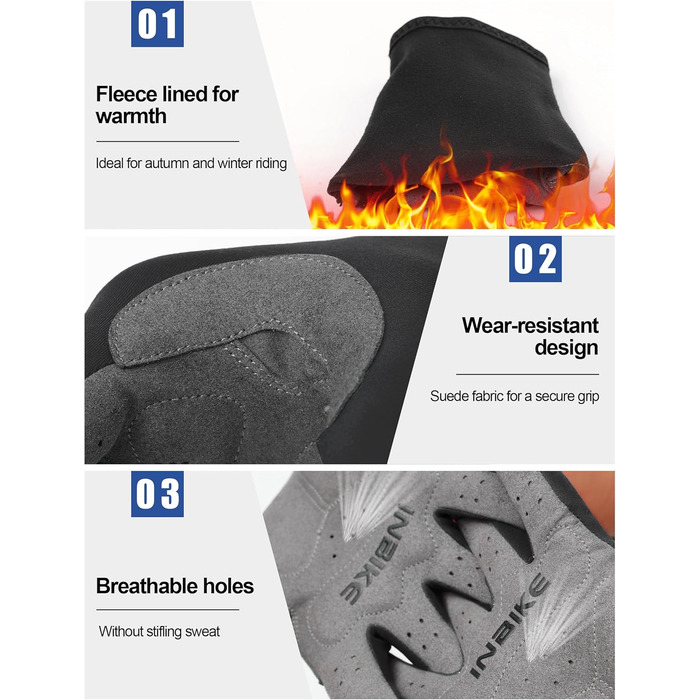 Велосипедні рукавички INBIKE зимові, чорні, для катання на велосипеді, лижах, бігу, з підкладкою для сенсорного екрану, теплі, вітронепроникні, антиковзаючі