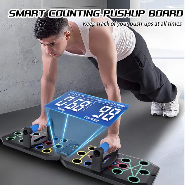 Багатофункціональна дошка для віджимань Push-Up Board з таймером-лічильником та 2 еластичними стрічками для тренування м'язів, складана