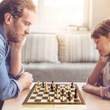 ASNEY Шахи магнітні дерев'яні, 12'x12', з розкладним полем, кейс та фігури для короля та королеви