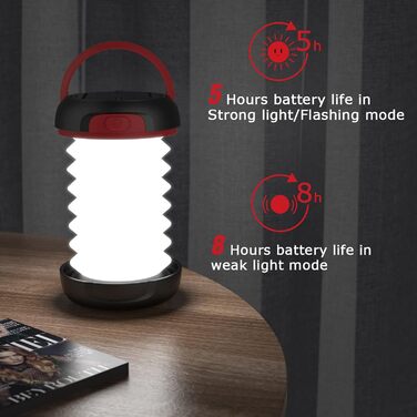 Сонячна LED кемпінгова лампа-ліхтар з живленням від сонця та USB, 3 режими світла, Power Bank, браслет для виживання (червона)