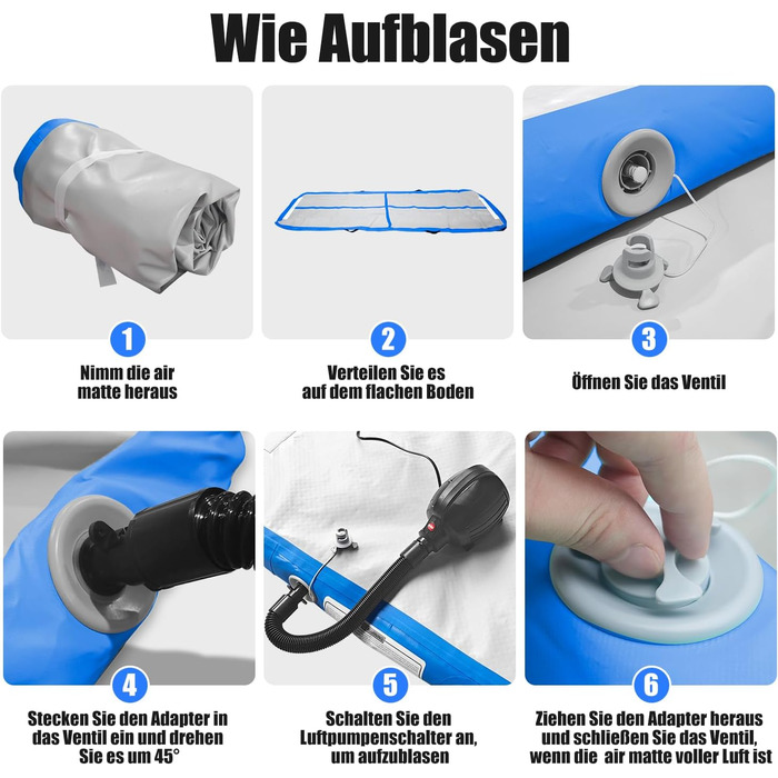 Надувна гімнастична матка (килимок) для дому, вулиці, фітнесу, йоги, тренувань, челедингу та водного спорту, 10 см заввишки, з антиковзким покриттям, 3м/4м/5м