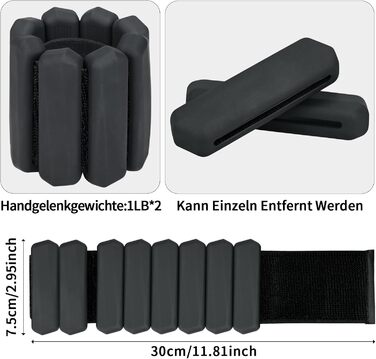 Набір манжет-важків для зап'ястя та щиколоток KOOOGEAR (2 шт., 1 кг) - Рожевий/Чорний, регульовані, для фітнесу, бігу, йоги