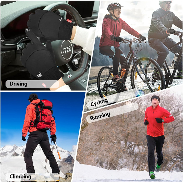 Зимові рукавички з антиковзким покриттям, сенсорні, вітронепроникні, термо, для їзди на велосипеді, чорні, S