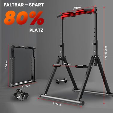Стойка для підтягувань Klimmzugstange Freistehend - Power Tower для дому, тренажер для силових тренувань, чорний/червоний