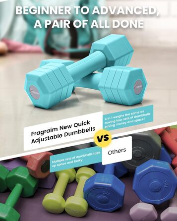Набір гантелей Fragraim регульовані для жінок та чоловіків, 4,54 кг, 4-в-1, вага 0,9-2,27 кг, з м'яким покриттям TPU, для дому