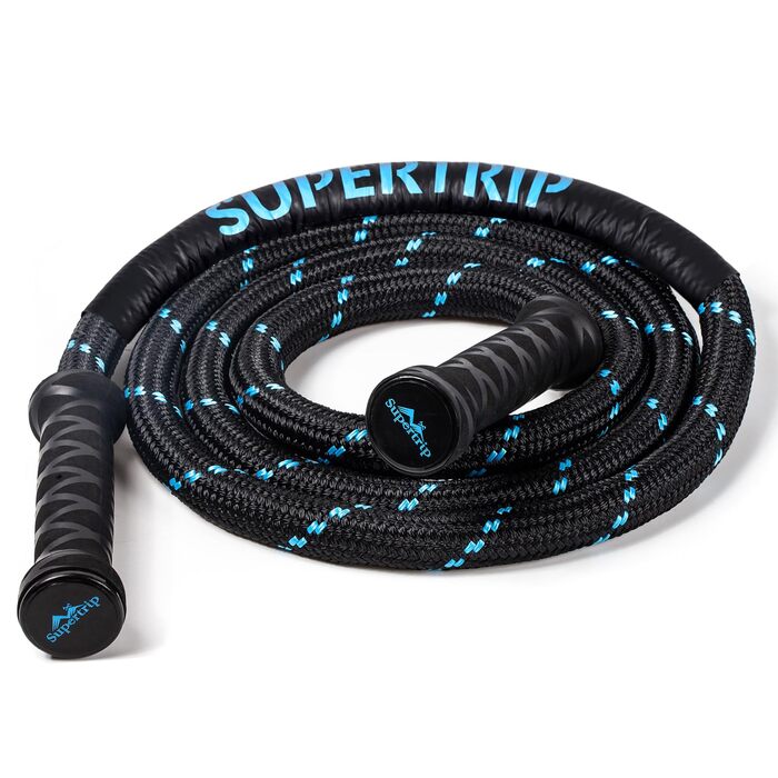 Скакалка з обтяженням для фітнесу Supertrip Upgrade з обертовими ручками 360°, важка скакалка для тренування м'язів усього тіла, 1.5 кг, чорно-синя, 3 м