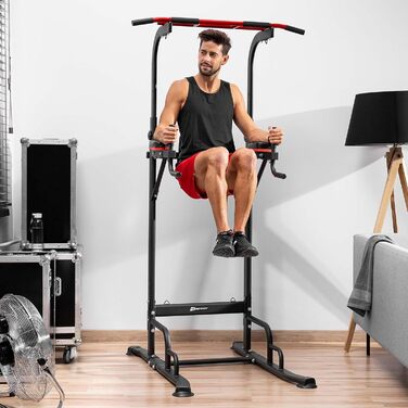 Силова станція Hop-Sport HS-1016 з турніком і брусами, Power Tower для підтягувань і віджимань, антиковзні ручки, 2 еспандери