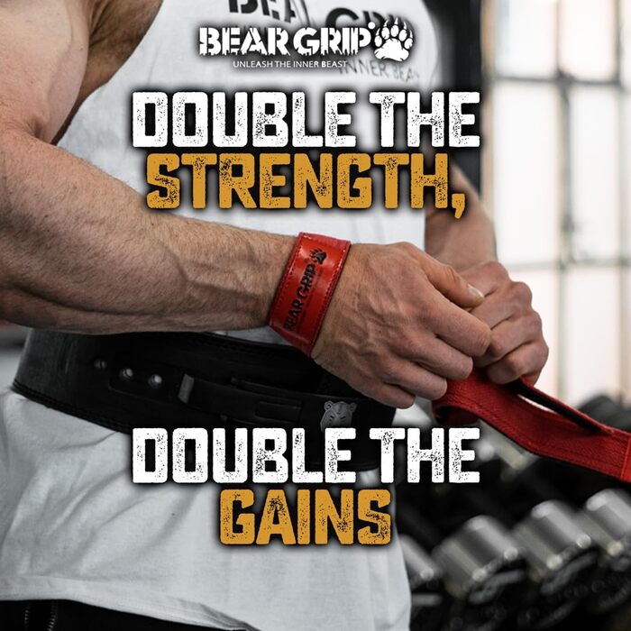 BEAR GRIP – Преміальні двошарові лямки для тяги Elite Edition, червоні