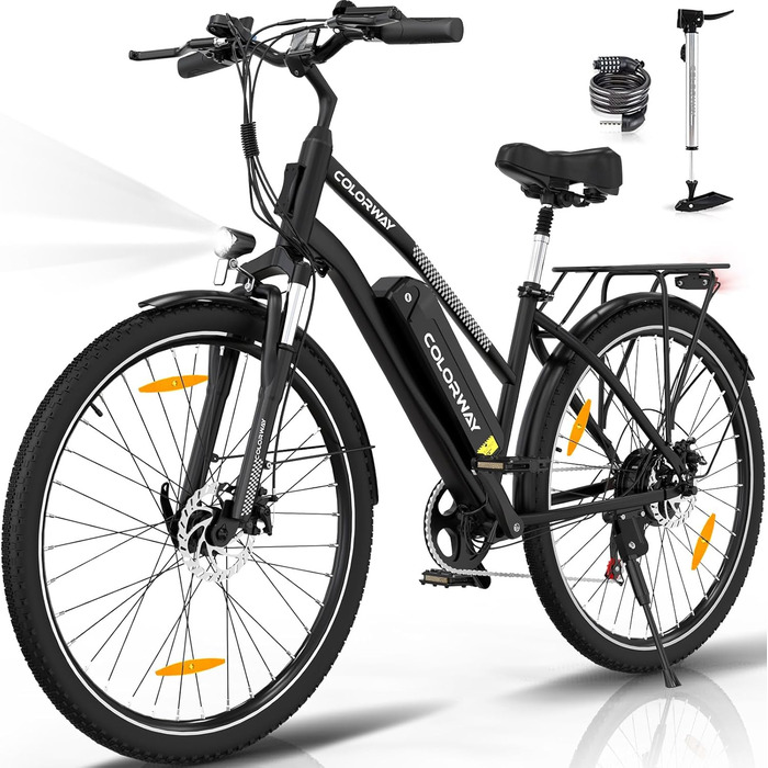 Електровелосипед COLORWAY BK27 28 дюймів, міський eBike з мотором 250W, акумулятор 36V 15Ah, два режими їзди, педальна підтримка, для дорослих, запас ходу 45-100 км, чорний