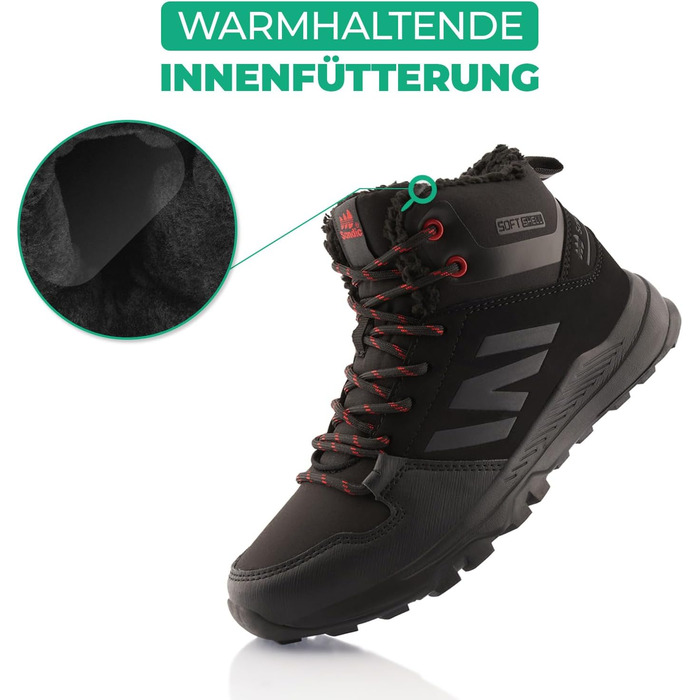 Черевики для ходьби Softshell для жінок та чоловіків, зимові, з утеплювачем, для туризму. Кольори: бежевий, чорний, зелений. Розміри: 36 EU, чорний/червоний