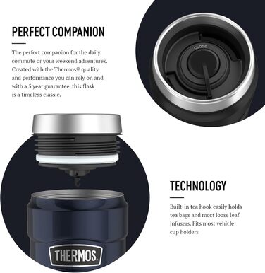 Термос STAINLESS KING з нержавіючої сталі, 0,47л, блакитний – термокружка для кави з собою, абсолютно герметична, придатна для миття в посудомийній машині, зберігає тепло 7 годин та холод 18 годин, з гачком для чайного мішечка, без BPA, колір Midnight Blu